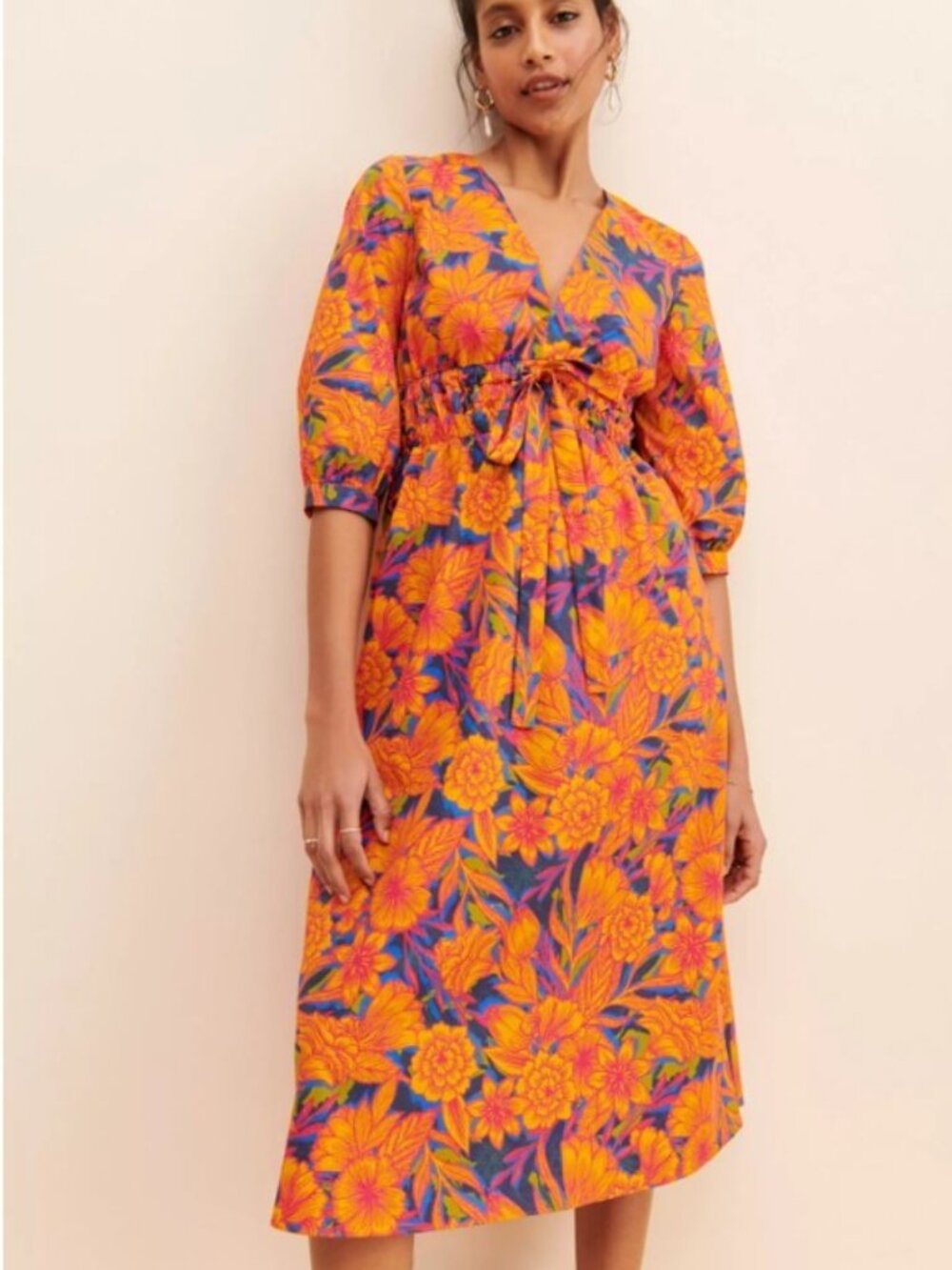 GILNER FARRAR Devin Floral Print Midi Dress Orange Size L